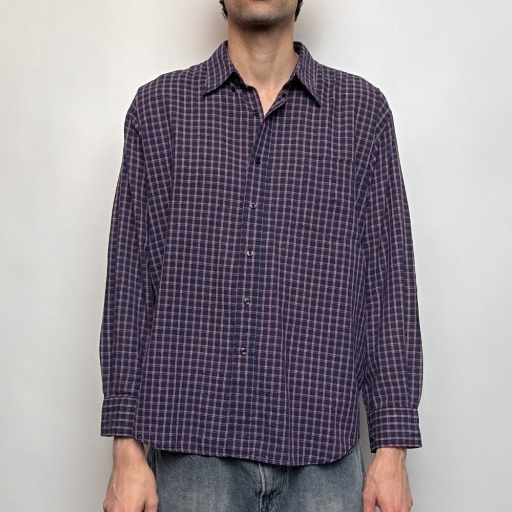 Vintage 90s Members Only Purple Red Grid Plaid Button Down Shirt Large
